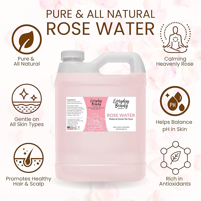 Rose Water Facial Toner - 32oz Bulk Alcohol-Free Vegan All Natural Refreshing for Face and Hair - Uplifts, Calming & Soothing for All Skin Types-BrightBean Baby