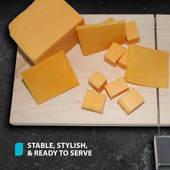 SlidingSusan Cheese Cutting Board - 11” Maple Wood with Silver Stainless Steel Slicer - Charcuterie Block for Hard & Soft Cheeses, Butter, Meat – Heavy Duty Handheld Kitchen Tool