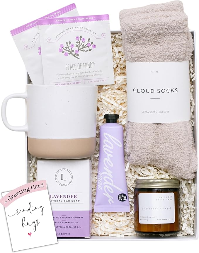 Unboxme Lavender Spa Gift Set - Relaxation Gifts For Women - Get Well Soon Gift Basket with Scented Candle, Bath Bomb, Soap-BrightBean Baby