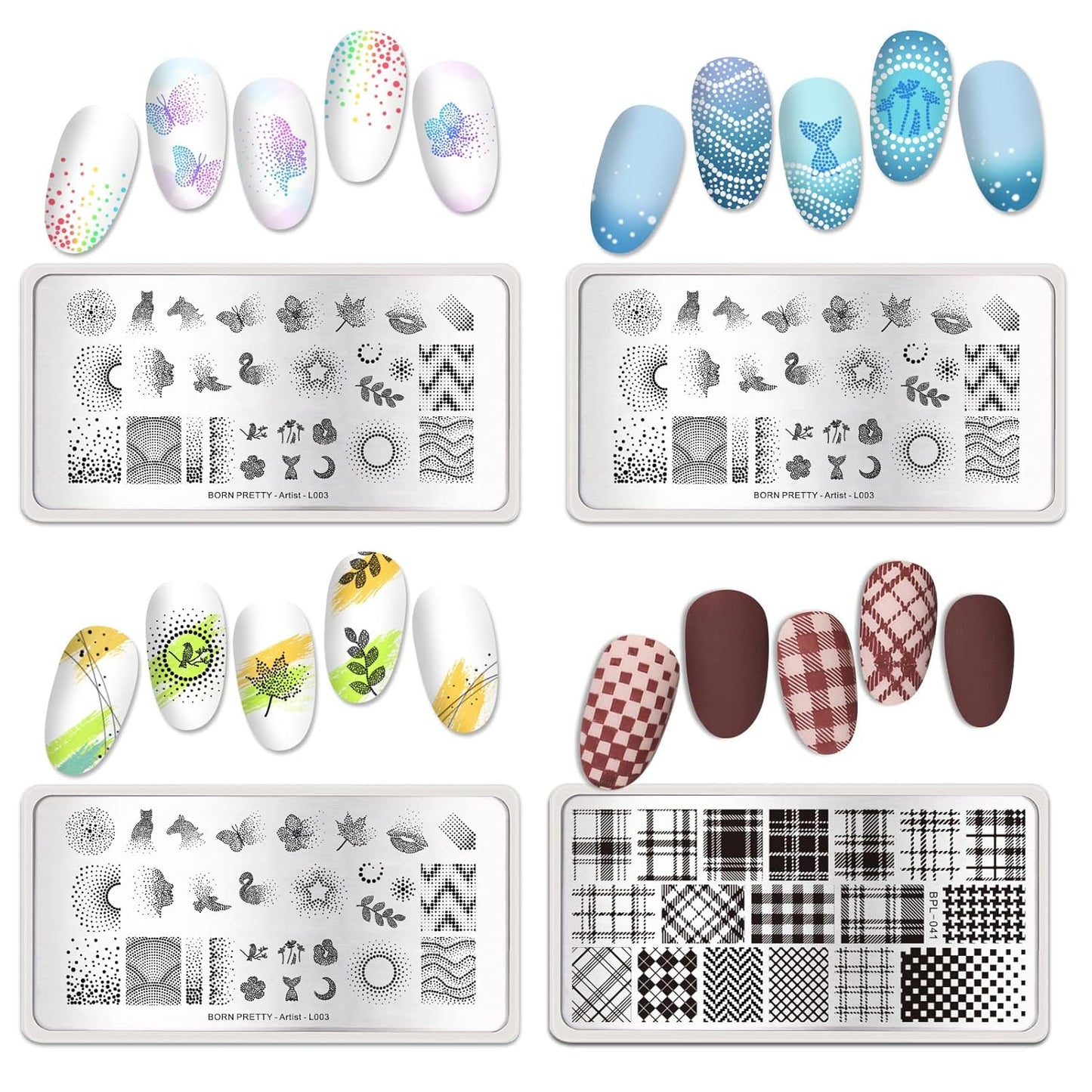 Born Pretty Nail Stamping Plates Set Plaid Flowers Leaves Lace Nail Art Image Plates Spring into Winter Stamp Templates Kit Image Manicuring DIY Printing Tools 8PCS-BrightBean Baby