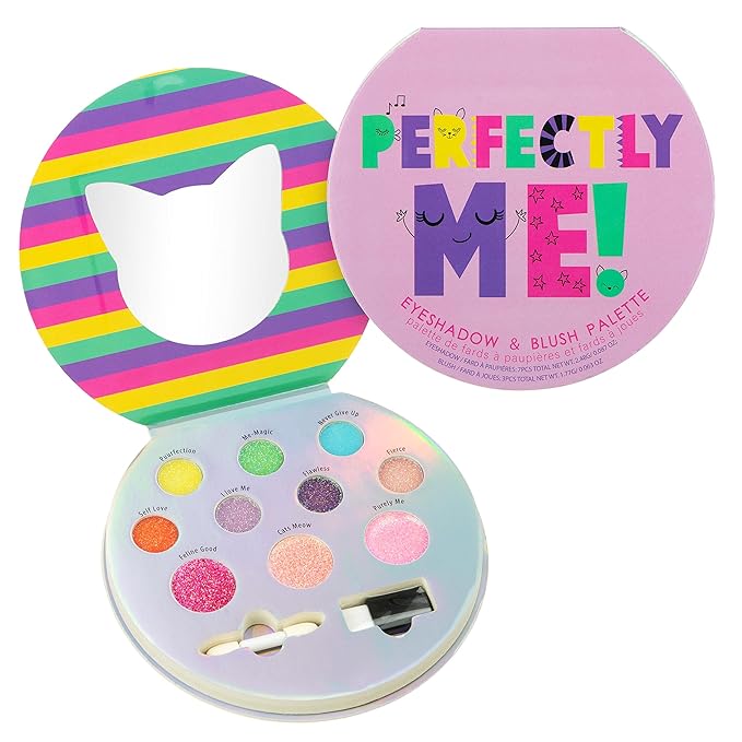 Expressions Perfectly Me Glisten & Glitter Makeup Palette 10 Color Eyeshadow Palette & Blush Makeup Novelty Beauty Set, Fold Out Compact with Mirror, Cute Makeup Kit Gifts - Washable, Non-Toxic-BrightBean Baby