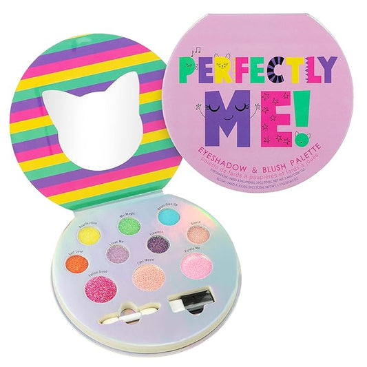 Expressions Perfectly Me Glisten & Glitter Makeup Palette 10 Color Eyeshadow Palette & Blush Makeup Novelty Beauty Set, Fold Out Compact with Mirror, Cute Makeup Kit Gifts - Washable, Non-Toxic-BrightBean Baby