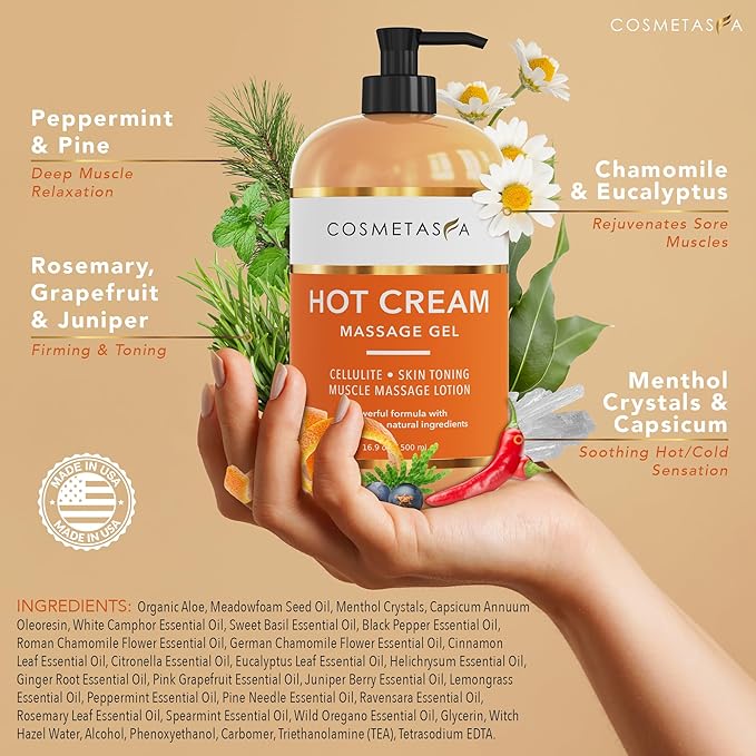 Cellulite Massage Oil, Gel & Mitt - Natural Hot Cream Massage Gel, Oil & Massager - Firm, Tone, Tighten & Moisturize Skin. Soothes Muscles (16.9 oz)-BrightBean Baby