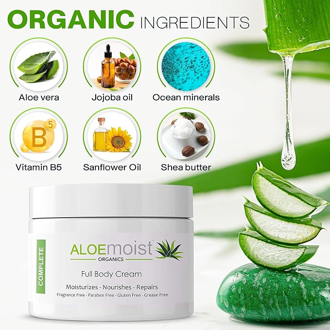 Organic Aloe Vera Lotion - Face & Body Moisturizing Cream with Natural Aloe Vera, Vitamin E Oil, Vitamin C, Retinol Cream, Shea Butter – Anti Aging Face Moisturizer for Women, Dry Skin (8 oz)-BrightBean Baby