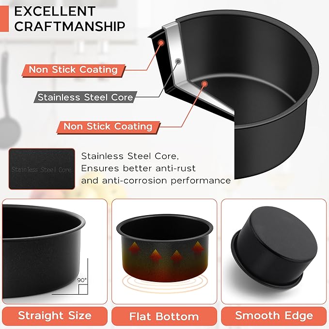 Onader Small Mini Round Cake Pan, 4 Inch Smash Cake Bake Pans Sets of 3 for Baking, Stainless Steel Baking Tins for Birthday Wedding, Nonstick