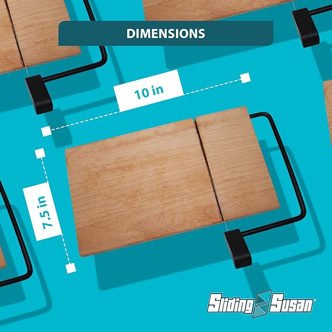 SlidingSusan Cheese Cutting Board - 11” Beech Wood with Black Stainless Steel Slicer - Charcuterie Block for Hard & Soft Cheeses, Butter, Meat – Heavy Duty Handheld Kitchen Tool