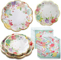 Kate Aspen Garden Blooms 62pc Paper Plates Napkins, 16pcs 7 inch & 16pcs 9 inch Heavy Duty Disposable Party Plates, 30pcs 6.5 inch Durable Paper Napkins for Bridal Shower, Baby Shower, Wedding Party