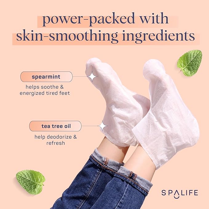 SpaLife Softening Care Foot Sockies (8-Pack) - Spearmint & Tea Tree Oil, Exfoliating Pack for Healthy Feet, Intensive Repair, Callus Remover Sockies, Dry Skin Solution, Moisturizing Foot Treatment-BrightBean Baby