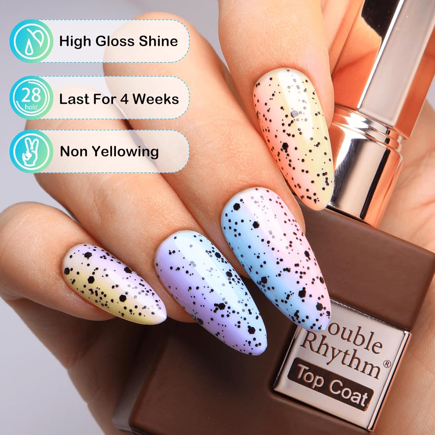 Double Rhythm 15ML No Wipe Gel Top Coat Base Coat Iridescent Glitter Shimmer 2 in 1 Nail Polish Soak Off Manicure DIY Home Salon (Eggshell Top Coat-2)-BrightBean Baby