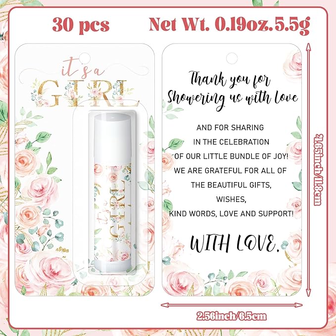 30 Sets Baby Shower Lip Balm Bulk Baby Shower Favors Pink Floral Gender Reveal Small Lip Balm wedding Thank You Gifts Honey Moisturizing Lip Balm Favors for Guest Coworkers Women Men-BrightBean Baby