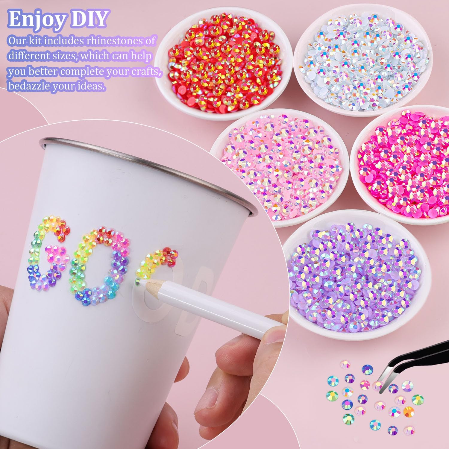 2 Boxes Jelly Rhinestones for Bedazzling, 36600Pcs 3mm & 4mm Multicolor Flatback Resin Gems for Crafting, Bedazzler Kit with 2Pcs 10ml B7000 Jewelry Glue for DIY Crafts Book Fabric Decor Nail Art-BrightBean Baby