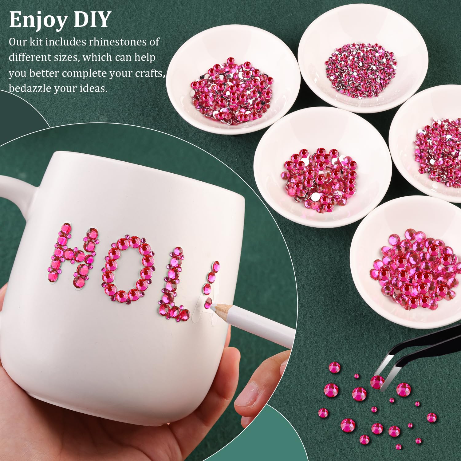 Resin Rhinestones for Crafting with B7000 Jewelry Glue, 2 Boxes Hot Pink Flatback Crystals with 3Pcs 10ml Glue for Bedazzling Crafts DIY Nail Art Makeup，Non Hotfix Gems for Clothing Shoes-BrightBean Baby