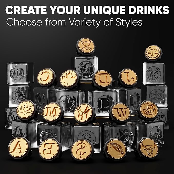 Berlinzo Ice Stamp Ring for Cube & Sphere - Custom Ice Cubes for Whiskey, Mojito Cocktails – $ shaped Brass Ice Stamp $/ 3mm Depth - Black