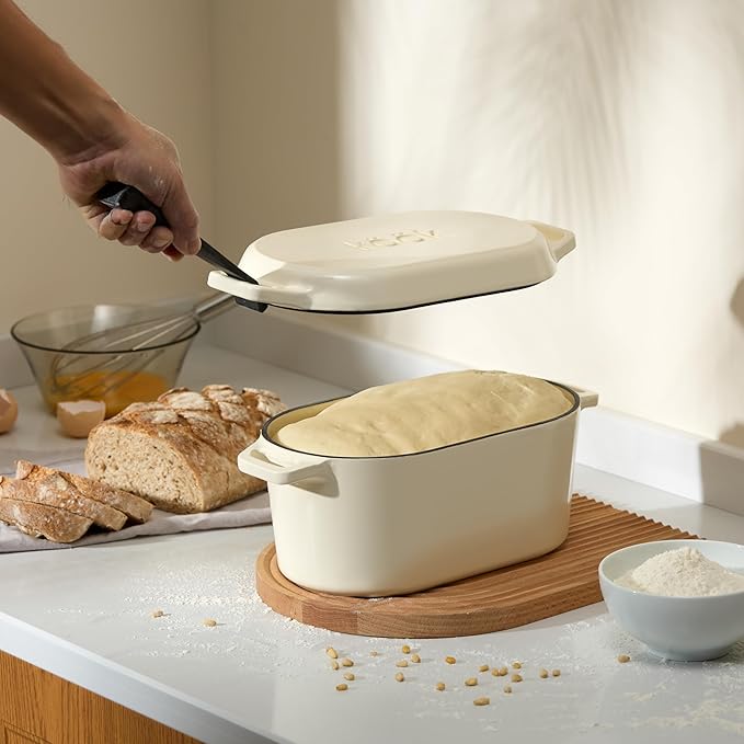 KooK Dutch Oven 3.4 Qt Ivory - Cast Iron for Bread Baking