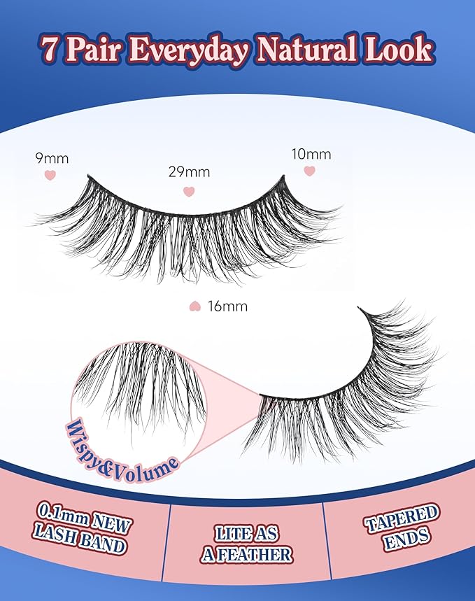 Lashes Natural Wispy Look Flared False Eyelashes Soft Strip Lash Fluffy Eyelash 7 Pairs D79-BrightBean Baby