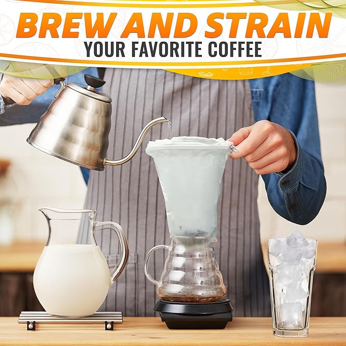 5.3" Large Thai Tea Strainer - Ultra Fine Mesh Сloth Strainer, with Stainless Steel Handle, Reusable, Easy to Clean - Coffee & Tea Filter Suitable for Milk, Juice, Vine & Сottage Сheese Filtering