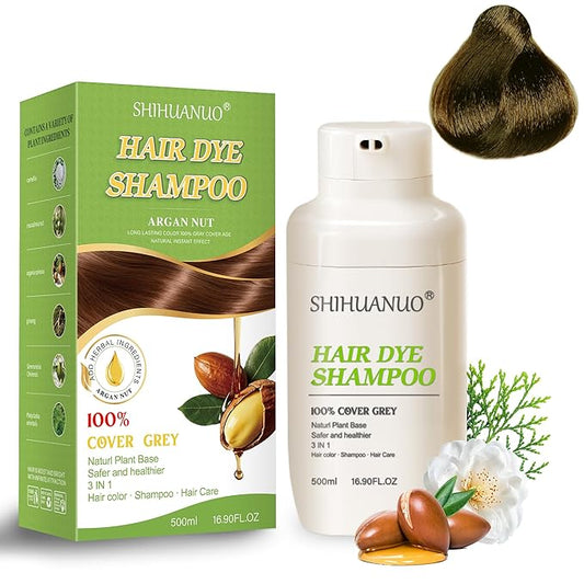 Hair Dye Shampoo 3 in 1 for Gray Hair Coverage,Argan nut Natural Shampoo Hair Dye for Women & Men/Ammonia-Free 500ml(Linen)-BrightBean Baby