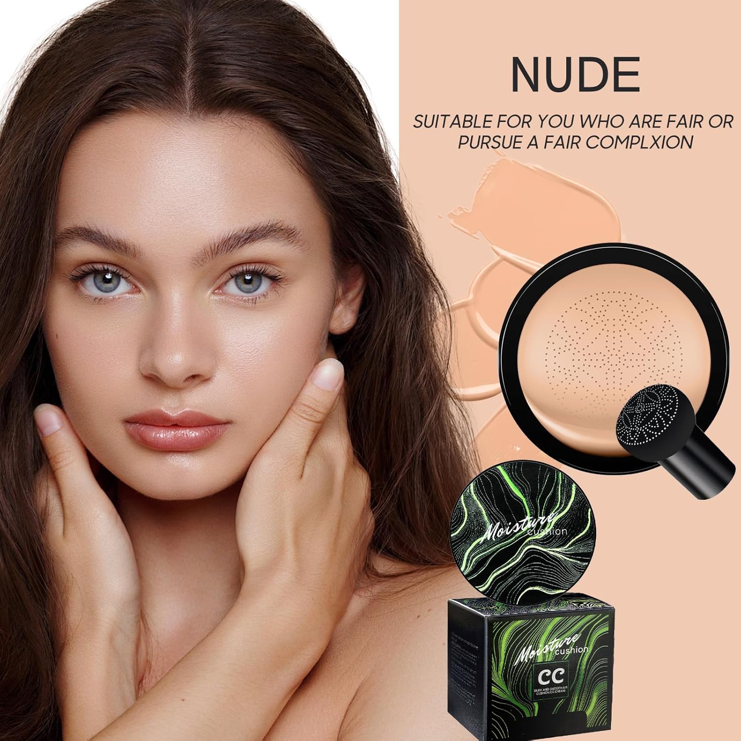 Mushroom Head Air Cushion CC Cream - BB Cream Foundation Makeup Moisturizing Concealer Long-Lasting, Cushion Foundation Full Coverage Self Adjusting for Mature Skin & All Skin Types (Nude)-BrightBean Baby