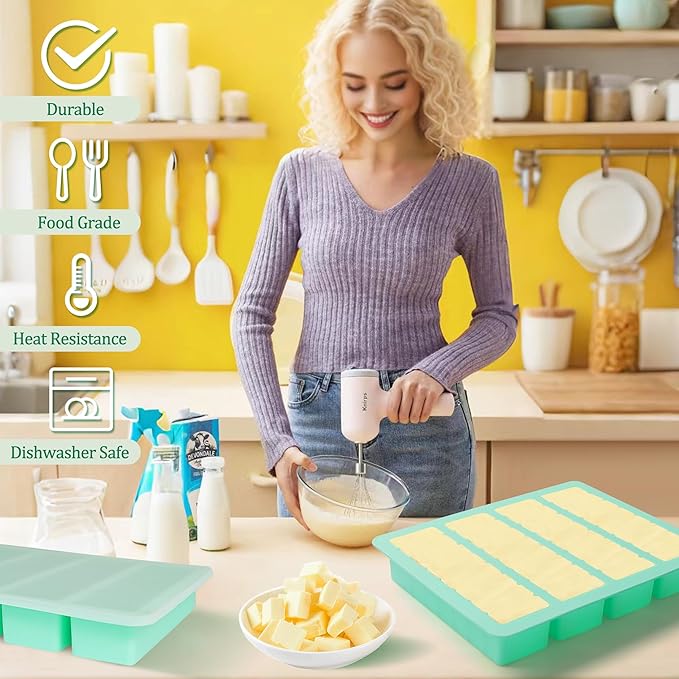 2Pack Butter Silicone Mold Tray with Lid, Non-Stick Butter Mold Tray for Homemade Butter Fits Standard Butter Stick Size, Ideal for Soap Bar, Energy Bar, Cake, Chocolate