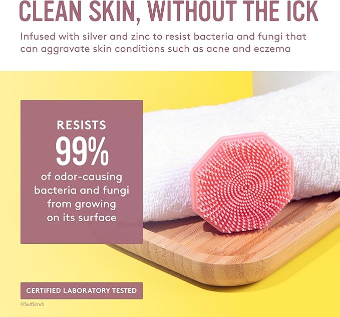 Sud Scrub® Antimicrobial Silicone Face Scrubber, 1 Pack, Gentle Face Exfoliator for Sensitive Skin, Eco Friendly Facial Cleansing Brush, Exfoliating Face Brush for Men and Women (Pink)-BrightBean Baby