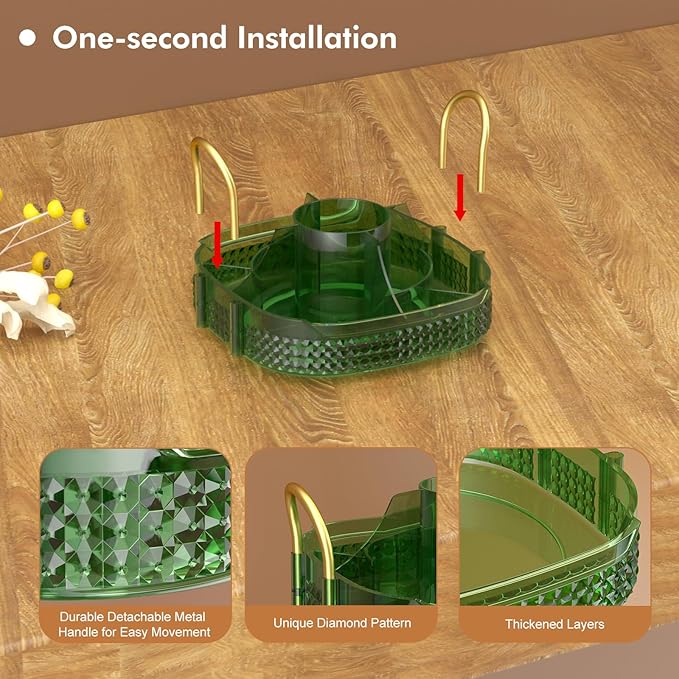 Awenia Rotating Makeup Organizer 360, Stackable Adjustable Large Capacity Cosmetic Storage Unit,Dresser Bathroom Kitchen Countertop Organizer with Metal Handle, Plus Size (Gem Green, 1 Tier)-BrightBean Baby