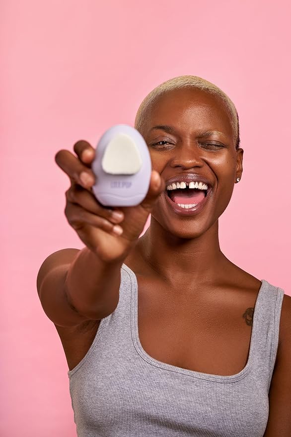 LOLLIPOP Dual-Sided Facial Cleansing Brush | Palm Size Silicone Face Exfoliator and Soft Fiber Cleanser | Manual Face Scrubber for Pores, Makeup Removal, Blackhead and Skincare Routine, Plum-BrightBean Baby