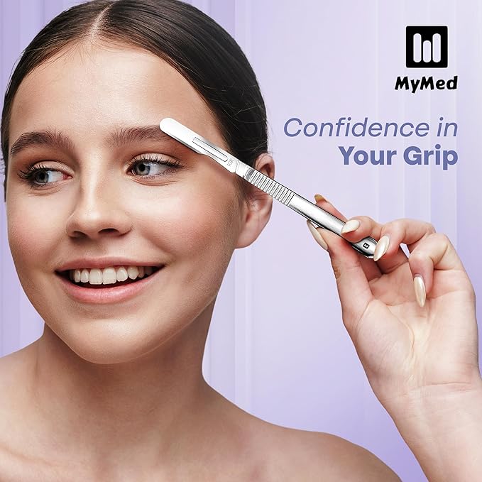 10R Blades Dermaplaning Kit Containing 10r Blades Scalpels Pack of 100 with Scalpel Handle #3 + 10R Scalpel Blade Remover Box + Hemostat by Mymed-BrightBean Baby