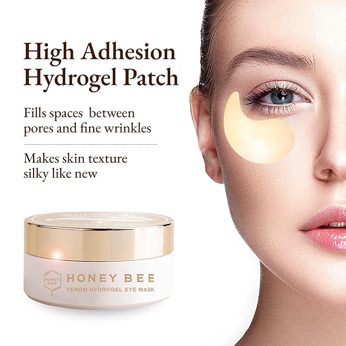 Honey Bee Venom Hydrogel Eye Masks for Dark Circles and Puffiness Bee Propolis Hydrogel Depuffing Eye Patches w/Bee Venom, Collagen & Niacinamide for All Skin Types (Pack of 60 Eye Pads)-BrightBean Baby