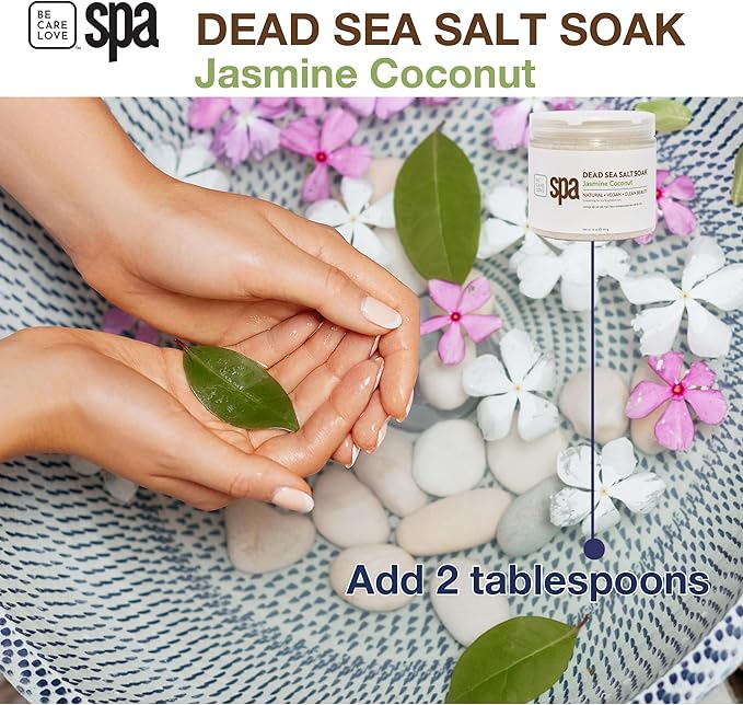 BCL SPA Dead Sea Salt Soak - Bath Salt with Organic Jasmine + Coconut, Shae Butter, Arnica, Aloe Vera Juice, Chamomile, Argan Oil & Jojoba Oil Skin Exfoliator - Home/Professional Use 16 fl oz-BrightBean Baby
