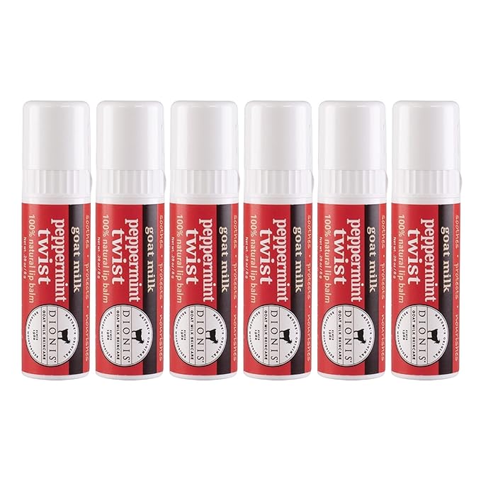 Dionis - Goat Milk Skincare Peppermint Twist Scented Lip Balm - Set of 6 (0.28 oz) - Made in the USA - Cruelty-free and Paraben-free-BrightBean Baby