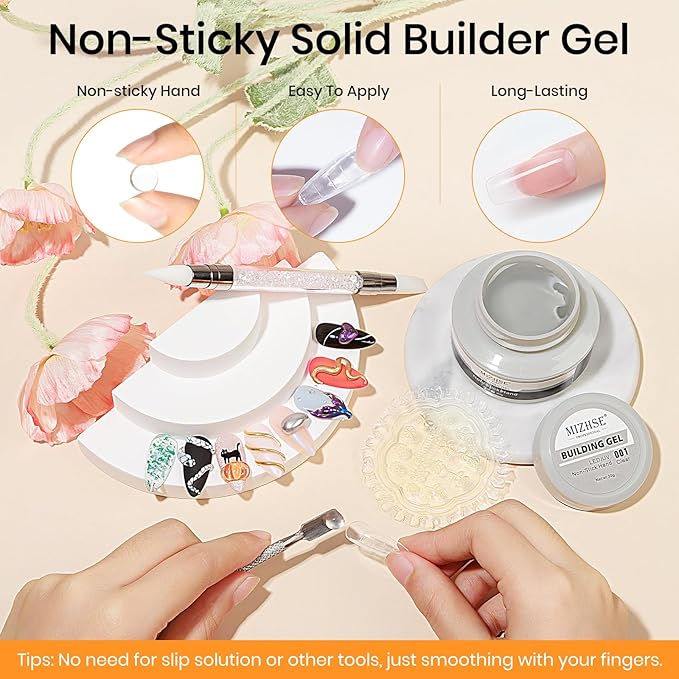 MIZHSE Solid Builder Gel - 1 oz Clear Non Stick Hand Hard Gel with 6 Colors Chrome Nail Powder and Nail Form Extension Kit for Salon and Home DIY-BrightBean Baby