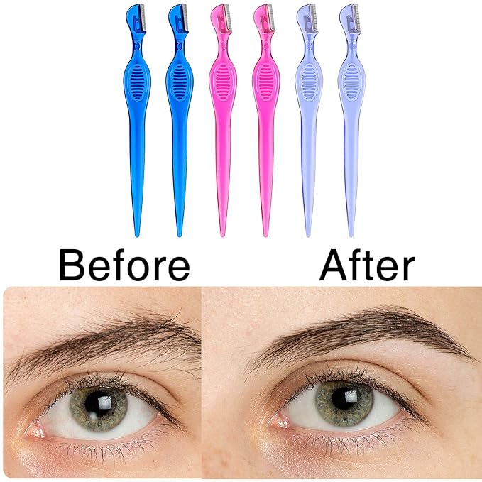 30 Pcs Dermaplane Razor Eyebrow Razor for Women Trimmer Shaver with Precision Cover Multipurpose Exfoliating Dermaplaning Tool Facial Hair Removal for Women Face Lip Grooming, 3 Colors