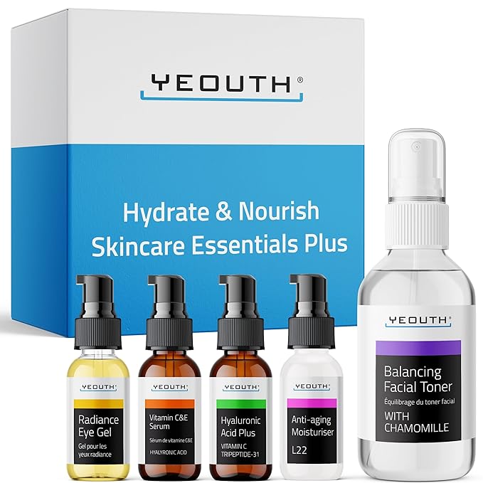 YEOUTH Skin Care Set: Hyaluronic Acid Serum for Face, Vitamin C Serum, Facial Toner, Under Eye Gel, Face Cream, Skin Care Kit for Women & Men 5-Piece-BrightBean Baby