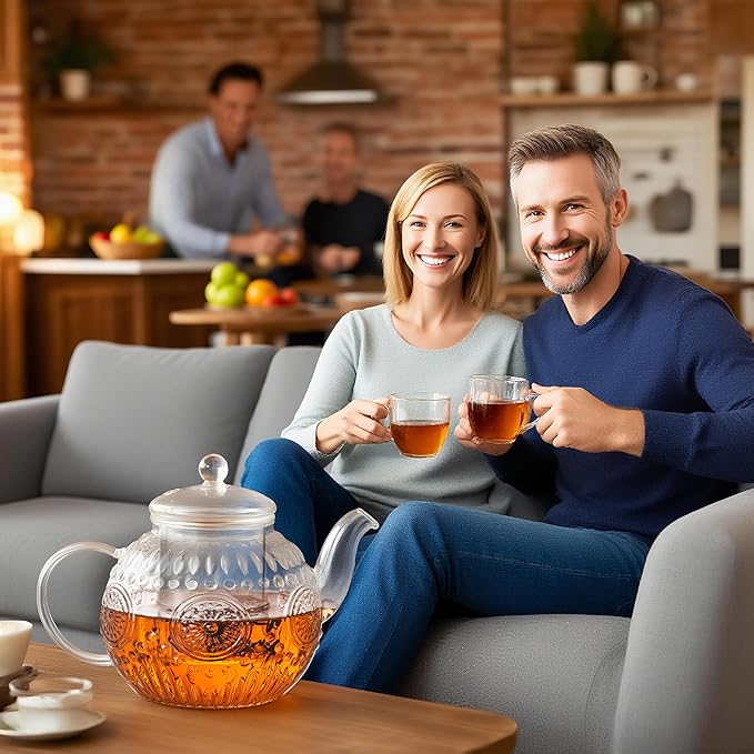 Bandesun Vintage Glass Teapot, Tea Kettle with Removable Infuser 32OZ/1000ml, Borosilicate Glass Pot -Stovetop Safe, Blooming & Loose Leaf Tea Maker Set