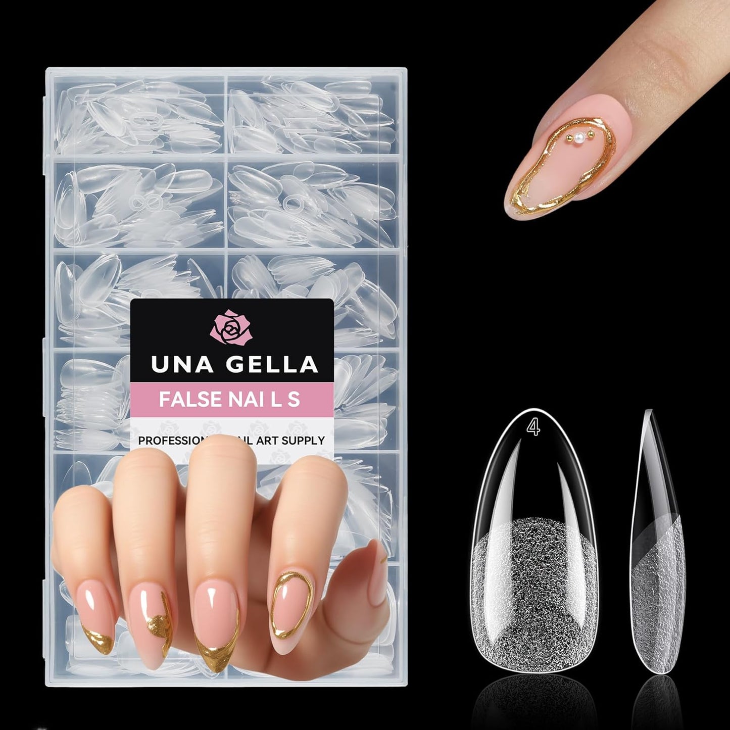UNA GELLA Medium Almond Nail Tips, 312pcs Almond Gel Nails Tips Shape Pre Etched Full Cover Clear Fake Acrylic Pointed Press On Nails No C Curve for Nail Extension Art DIY Salon 12 Sizes-BrightBean Baby