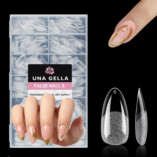 UNA GELLA Medium Almond Nail Tips, 312pcs Almond Gel Nails Tips Shape Pre Etched Full Cover Clear Fake Acrylic Pointed Press On Nails No C Curve for Nail Extension Art DIY Salon 12 Sizes-BrightBean Baby