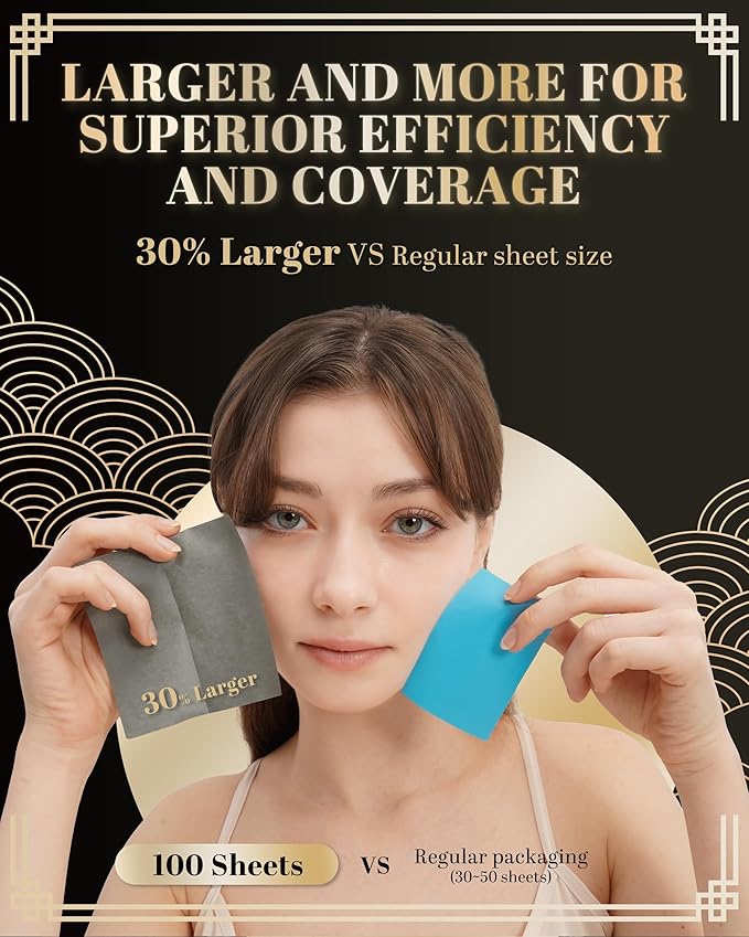 [KPOP Beauty] Makeup Friendly Oil Blotting Paper - DANABE Bamboo Charcoal Face Oil Blotting Sheets | Korean Skincare Oil Absorbing Sheets for Face (4x3.6 in.100 Large Sheets)-BrightBean Baby