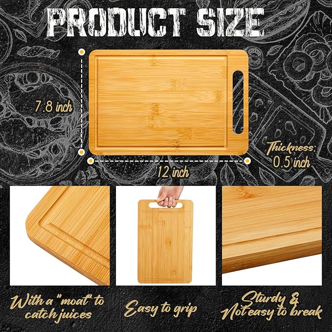 Nuenen 40 Pcs Bulk Wood Cutting Board with Handle 12 x 7.8 Inch Acacia Bamboo Wooden Kitchen Serving Chopping Boards for Pizza, Bread, Charcuterie, Fruit, Vegetables (Bamboo)