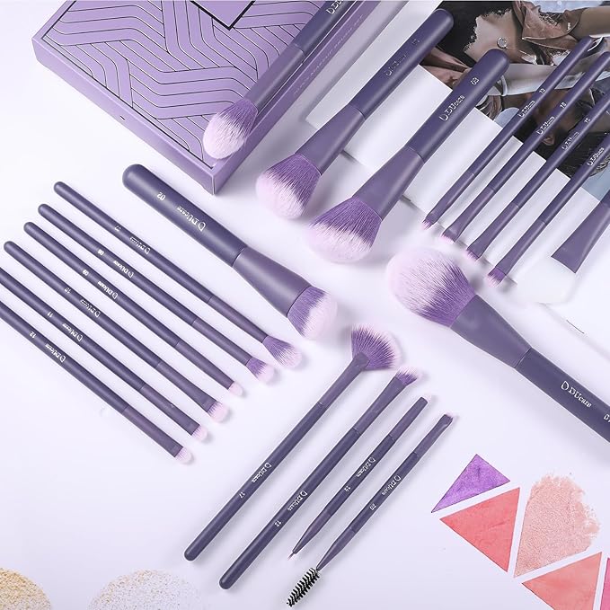 DUcare Makeup Brushes Set Professional 20pcs Vegan Make Up Brushes, Foundation Eyeshadow Concealer Contour Powder Blush Blending Eyeliner Brush with Silicone Face Mask Brush Purple-BrightBean Baby