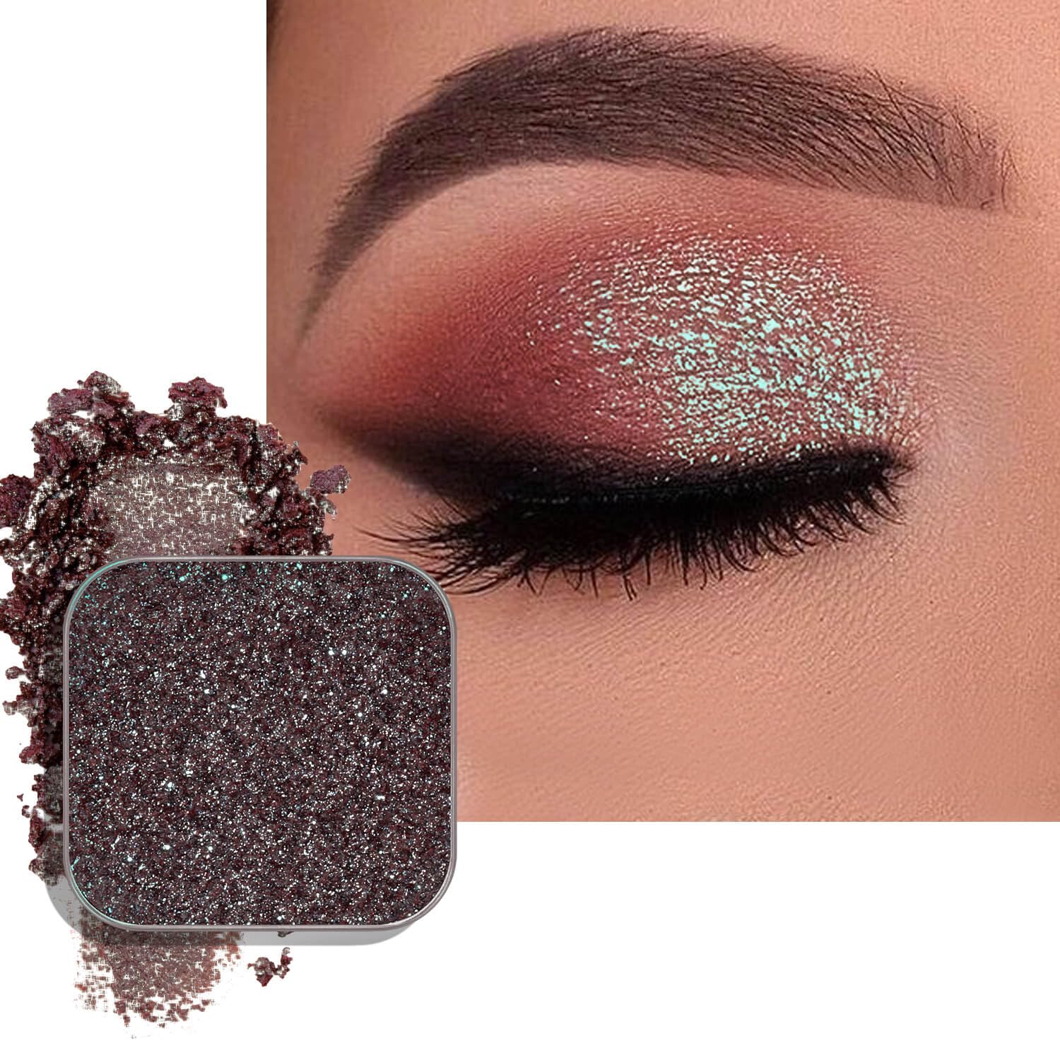 Chameleon Single Eyeshadow, Iridescent Blue-Purple, Pressed Powde, Square Pan,High Pigment, Smudge-Proof, Smooth Blend,Long-Lasting,Fits Magnetic Palettes (Nebula)-BrightBean Baby