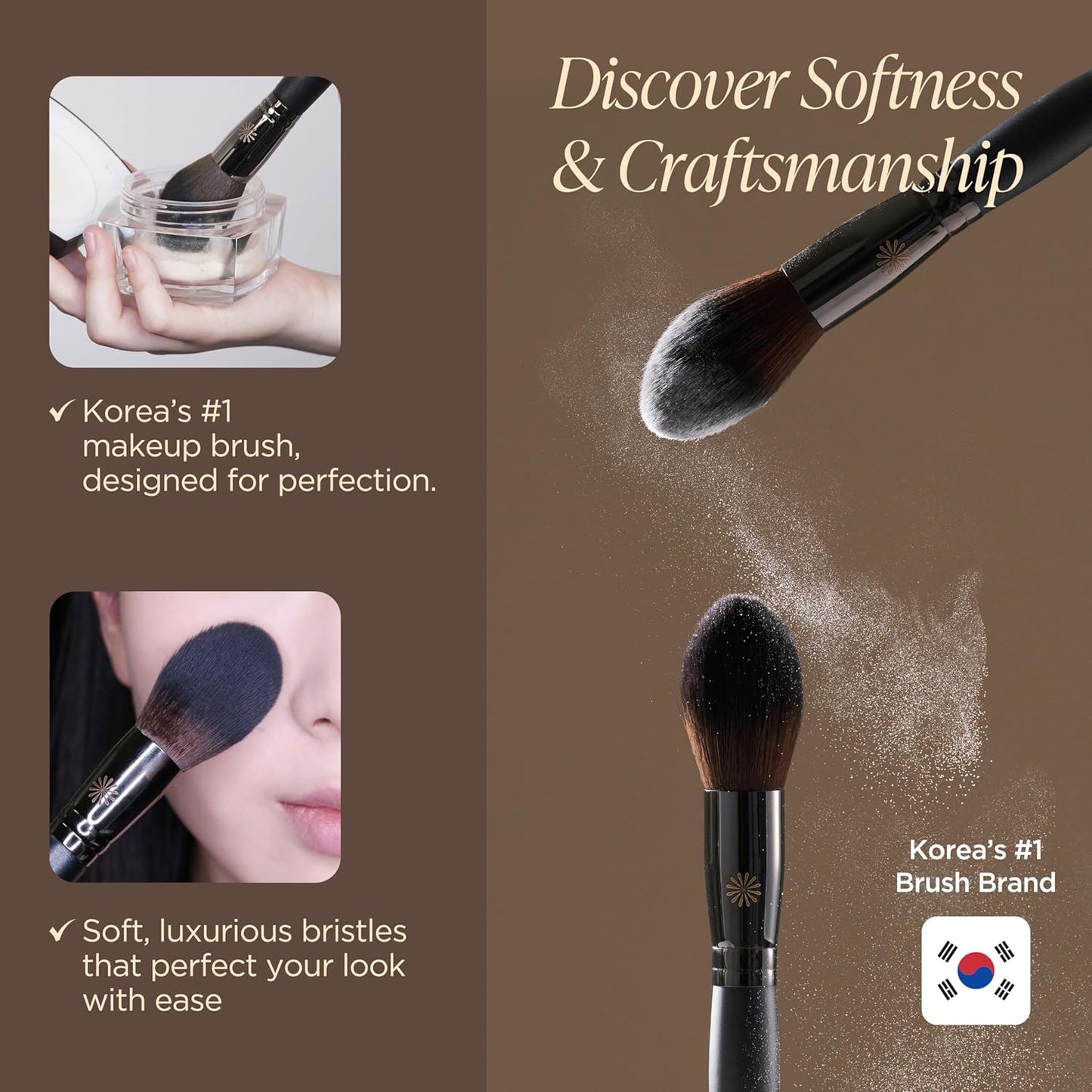 Piccasso 133 Fixing Powder Brush – Soft Synthetic Bristles for Setting Powder, Smooth and Flawless Face Makeup, Gentle Coverage for Pores and Texture, Korean Professional Makeup Brush for Daily Use-BrightBean Baby