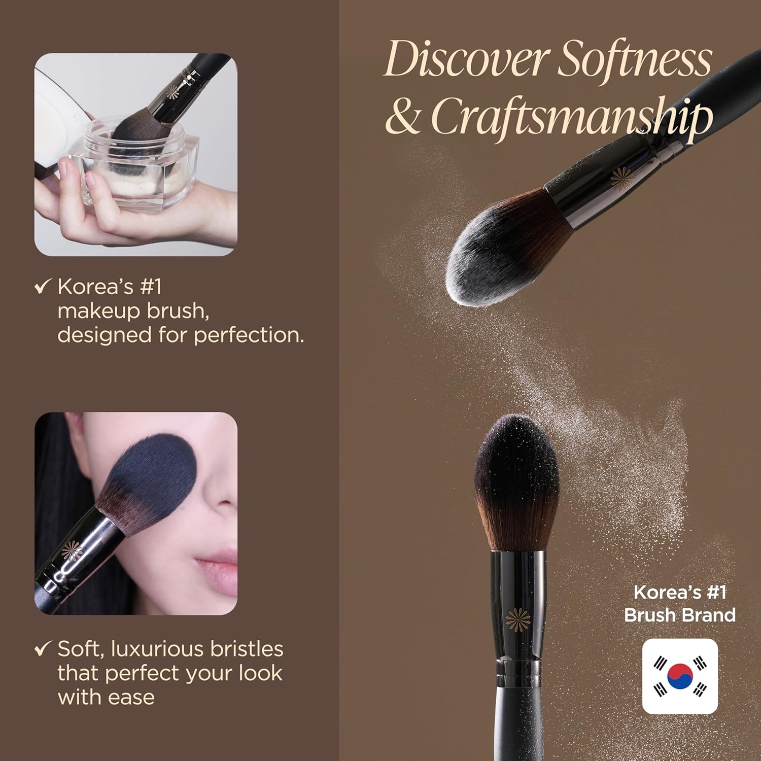 Piccasso 133 Fixing Powder Brush – Soft Synthetic Bristles for Setting Powder, Smooth and Flawless Face Makeup, Gentle Coverage for Pores and Texture, Korean Professional Makeup Brush for Daily Use-BrightBean Baby