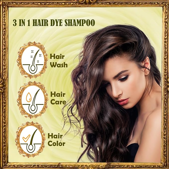 Dark Coffee Hair Dye Shampoo 3 in 1 for Gray Hair Coverage - Instant Shampoo Para Pintar el Cabello for Women Men, Herbal Brown Hair Color Shampoo Easy to Use & Long Lasting Champu Para Canas 16.90 oz-BrightBean Baby