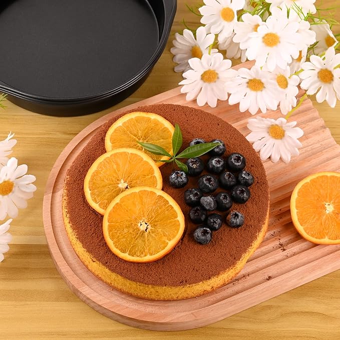 HUAKENER 8 Inch Cake Pan - Set of 3 Round Cake Pans with 100 Pieces Parchment Paper, Non-stick Cake Baking Pans with Handle, Dishwasher Safe