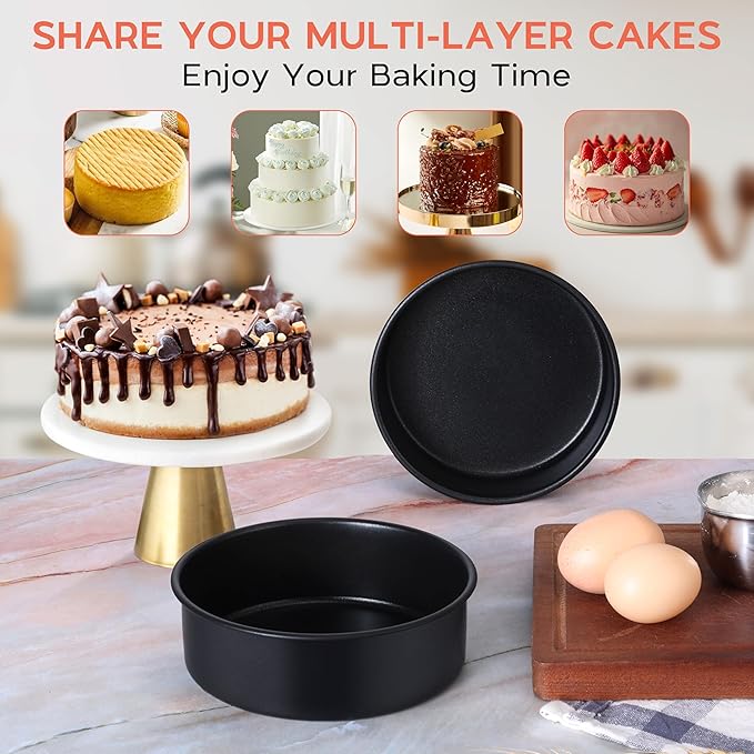 Onader 6 Inch Small Cake Pans Sets of 3 for Baking, Round Smash Cake Baking Pans for Birthday Wedding, Stainless Steel Core with Nonstick Coating