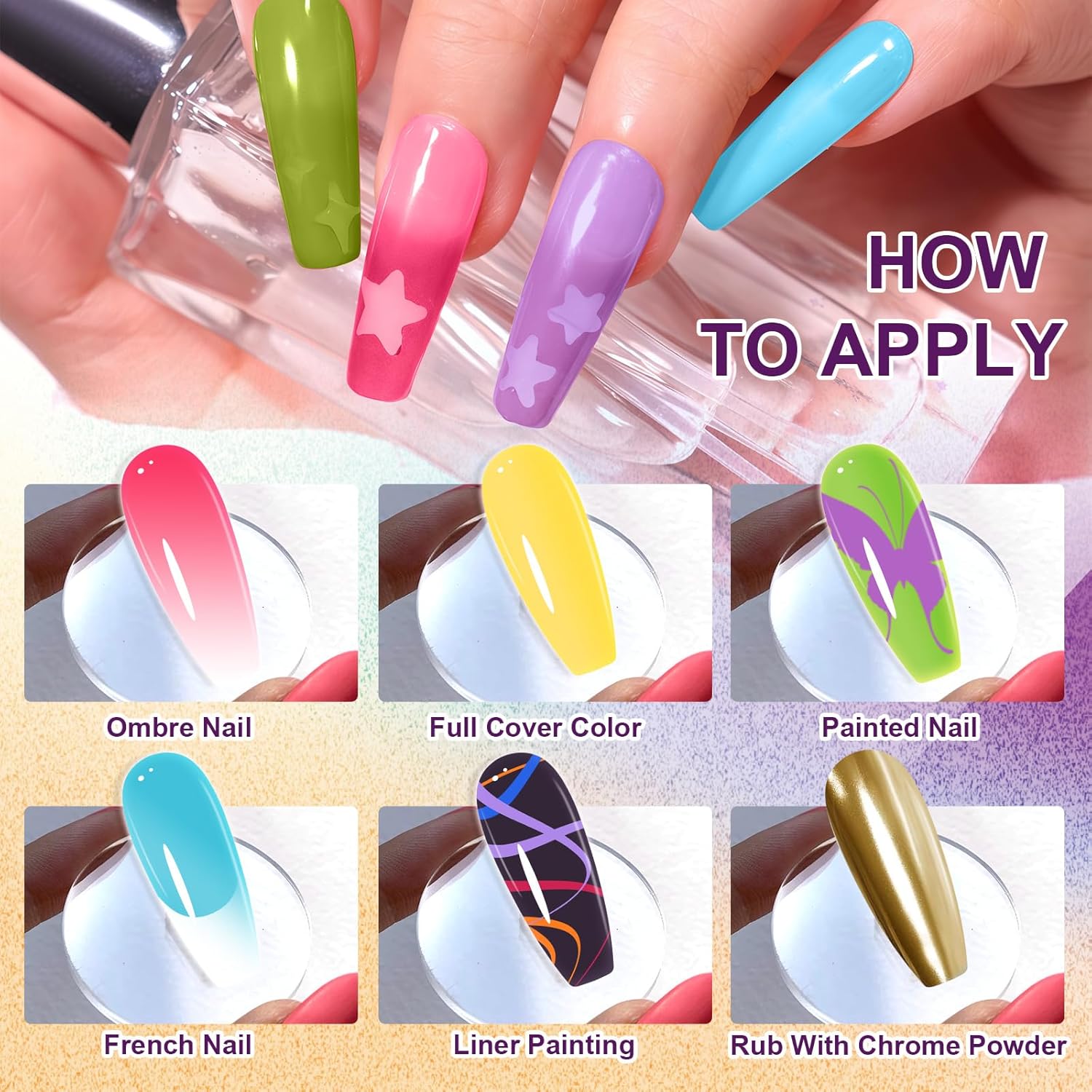 Gradient Painting Gel, 12 Gliter Colors Ombre Gel Nail Polish for Pigment Pat Silver&Gold Aura Nails, French Manicure DIY Nail Art Long-lasting No-wipe Palette26-BrightBean Baby