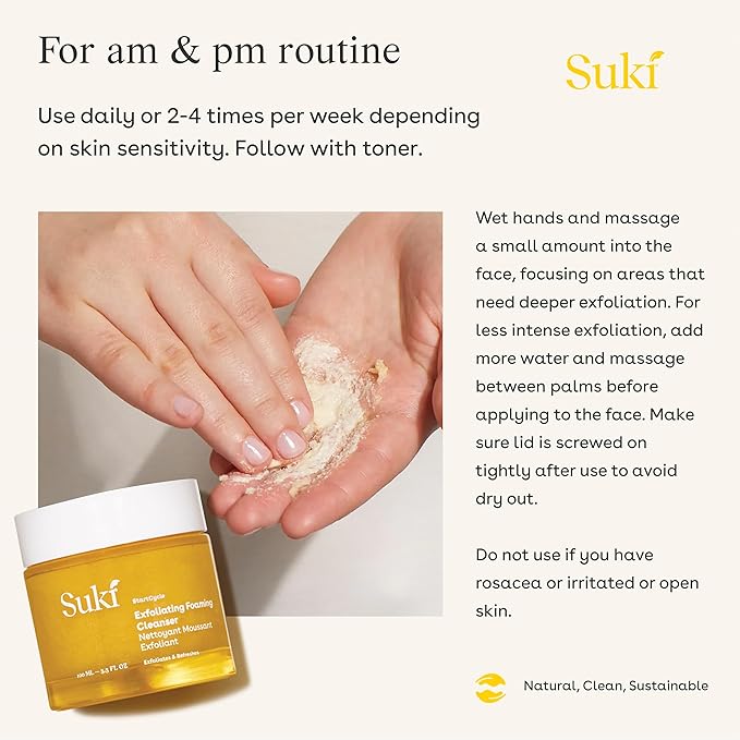 Face Scrub Exfoliating Face Wash | Suki Skincare Exfoliate Foaming Cleanser, Gentle Daily Scrub with Colloidal Oat & Raw Sugar, Natural Deep Pore Cleaner & Microdermabrasion Facial Exfoliator 3.38 oz-BrightBean Baby