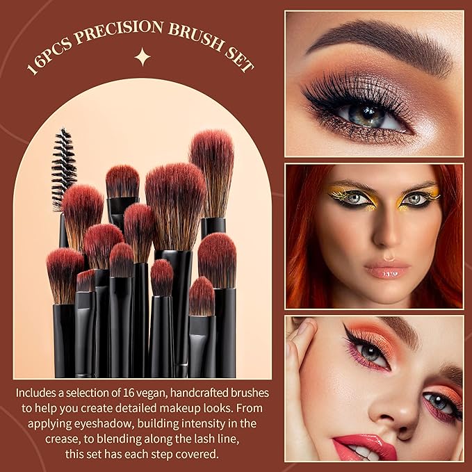 Jessup Eye Brushes Set, Vegan Makeup Brushes with Concealer Powder Eyeshadow Blending Eyeliner Spoolie Brush, 16pcs Premium Synthetic Black Cosmetic Brush T272-BrightBean Baby