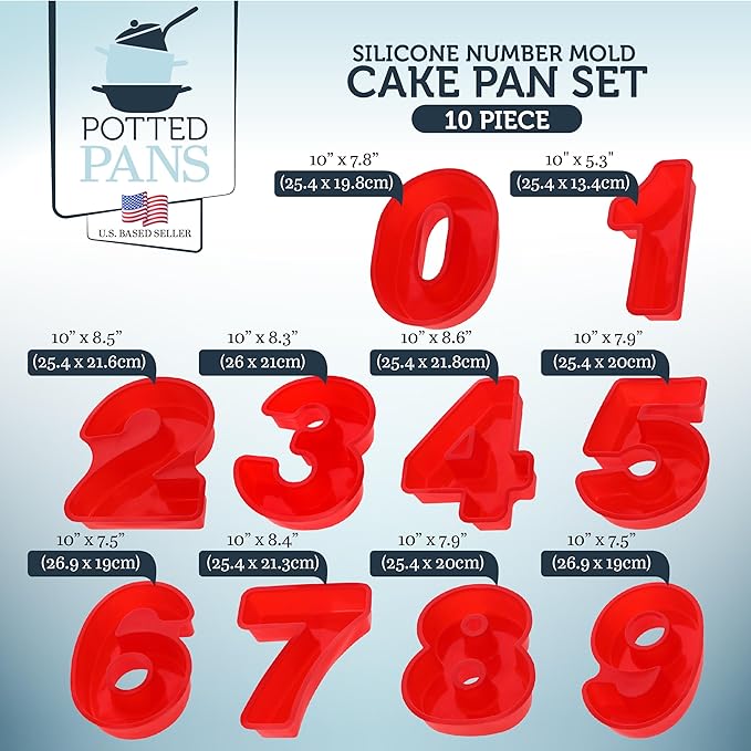 Cake Mold Numbers 10 Pieces - Large 10 Inch Cake Pans Set - 0 to 9 Big Number Cake Pan Shape Moulds for Baking