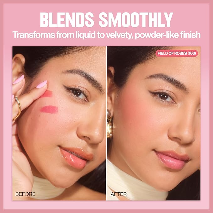 Revlon Glimmer Blush Drops, Liquid Blush for Cheeks, Liquid to Velvety Powder Finish, Glowy, High Pigment, 101 Coralicious, 0.32 fl oz